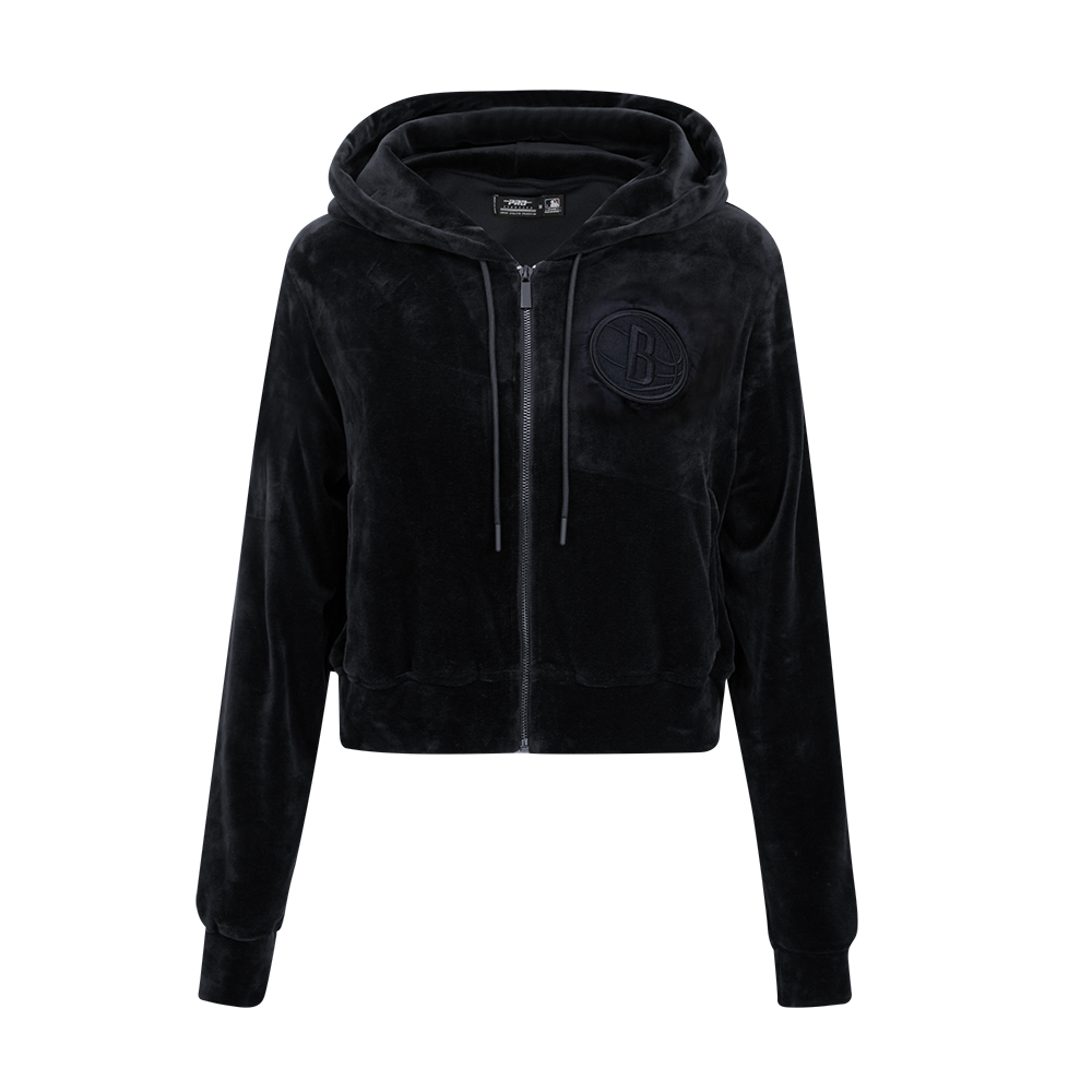 Pro Standard Women's Brooklyn Nets Triple Black Velour FZ PO Jacket